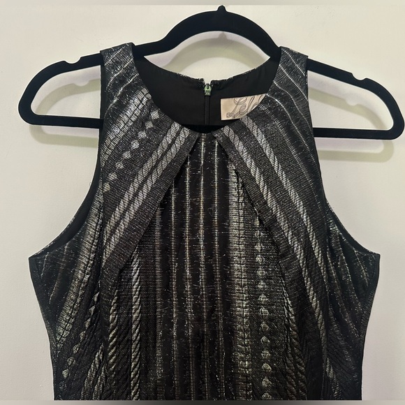 Lela Rose black/metallic silver braided organza halter sheath cocktail dress - 6 - Picture 5 of 11